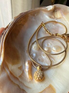 Vintage DIOR Crystal Disc Pendant Gold Necklace - Women Jewelry